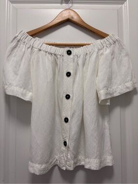 H&M White Off-Shoulder Blouse with Black Buttons Linen & Viscose